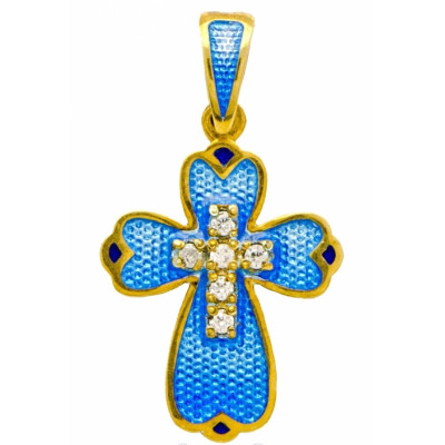 Православный крест с молитвой " Да воскреснет Бог..." с фианитами  из серебра 925 пробы с эмалью фото