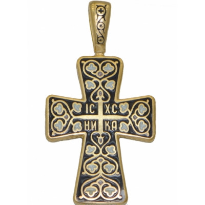 Крест нательный  с "Молитвой мытаря" с ювелирной эмалью из серебра 925 пробы с золотым покрытием фото