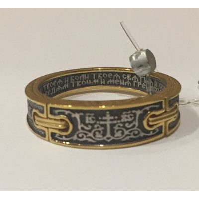 Кольцо с молитвой Матери о Детях из серебра 925 пробы с позолотой и чернением фото