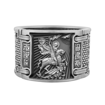 Перстень "Георгий Победоносец" из серебра 925 пробы с чернением фото