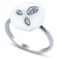 Кольцо с цирконами и керамикой из серебра 925 пробы цвет металла белый фото