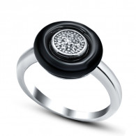 Кольцо с цирконами и керамикой из серебра 925 пробы фото