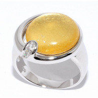 Кольцо с цирконом и сусальным золотом из серебра 925 пробы фото