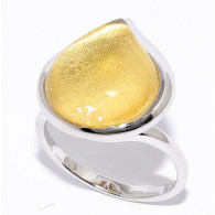 Кольцо с сусальным золотом из серебра 925 пробы цвет металла белый фото