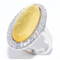 Кольцо с цирконами и сусальным золотом из серебра 925 пробы фото