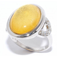 Кольцо с цирконами и сусальным золотом из серебра 925 пробы цвет металла белый фото