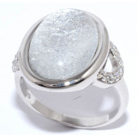 Кольцо с цирконами и сусальным серебром из серебра 925 пробы фото