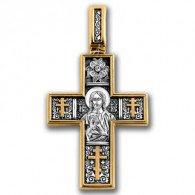 "Господь Вседержитель. Святой мученик Трифон". Крест из серебра 925 пробы с позолотой и чернением фото