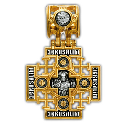 "Распятие. Матрона Московская". Крест из серебра 925 пробы с позолотой и чернением фото