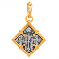 "Распятие. Богородичная Пасха". Крест из серебра 925 пробы с позолотой и чернением фото