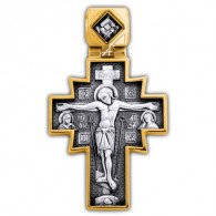 "Распятие. Икона Божией Матери «Неопалимая Купина»". Крест из серебра 925 пробы с позолотой и чернением фото