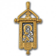 "Владимирская икона Божией Матери. Процветший Крест". Образок из серебра 925 пробы с позолотой и чернением фото