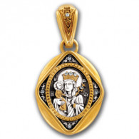 "Икона Божией Матери «Неувядаемый цвет»". Образок с бриллиантами из серебра 925 пробы с позолотой и чернением фото