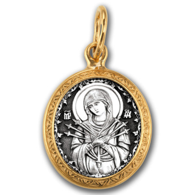 "Икона Божией Матери «Семистрельная»". Образок из серебра 925 пробы с позолотой и чернением фото