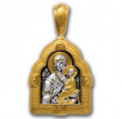 "Тихвинская икона Божией Матери". Образок из серебра 925 пробы с позолотой и чернением