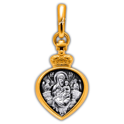 "Икона Божией Матери «Всецарица». Ангел Хранитель". Образок из серебра 925 пробы с позолотой и чернением фото