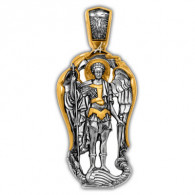 "Архангел Михаил, побивающий змея". Образок из серебра 925 пробы с позолотой и чернением фото