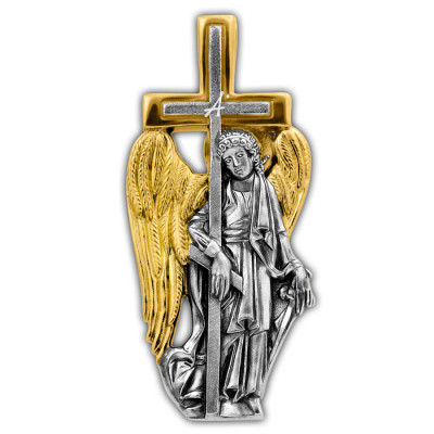 "Ангел Хранитель, несущий Крест". Образок из серебра 925 пробы с позолотой и чернением фото