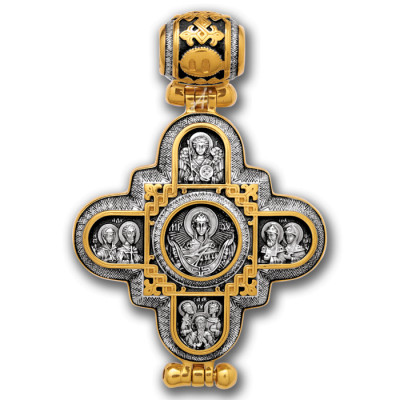 «Господь Вседержитель. Божия Матерь». Крест-мощевик из серебра 925 пробы с позолотой и чернением фото