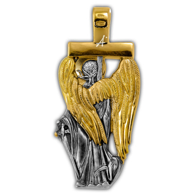 "Ангел Хранитель, несущий Крест". Образок из серебра 925 пробы с позолотой и чернением фото
