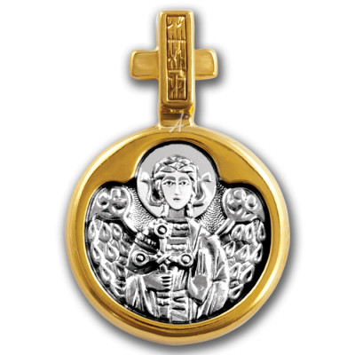 "Святая мученица Любовь. Ангел Хранитель". Образок из серебра 925 пробы с позолотой и чернением фото