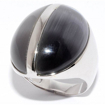 Кольцо с кошачьим глазом из серебра 925 пробы цвет металла белый 12.06 гр. фото