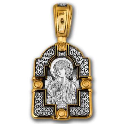"Икона Божией Матери «Достойно есть». Архангел Гавриил". Образок из серебра 925 пробы с позолотой и чернением фото