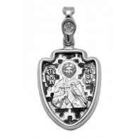 Образок "Святой мученик Трифон, моли бога о мне"  из серебра 925 пробы с чернением фото