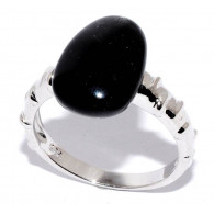 Кольцо с обсидианом из серебра 925 пробы цвет металла белый фото