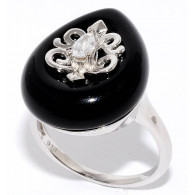 Кольцо с цирконом и ониксом из серебра 925 пробы фото