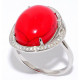 Кольцо с цирконами и кораллом из серебра 925 пробы цвет металла белый 5.71 гр.