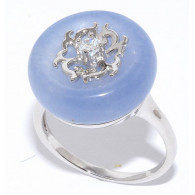 Кольцо с цирконом и жадеитом из серебра 925 пробы цвет металла белый 7.08 гр. фото