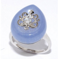Кольцо с цирконом и жадеитом из серебра 925 пробы цвет металла белый 7.53 гр. фото