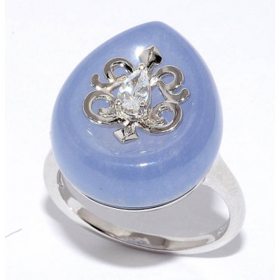 Кольцо с цирконом и жадеитом из серебра 925 пробы цвет металла белый 7.53 гр. фото