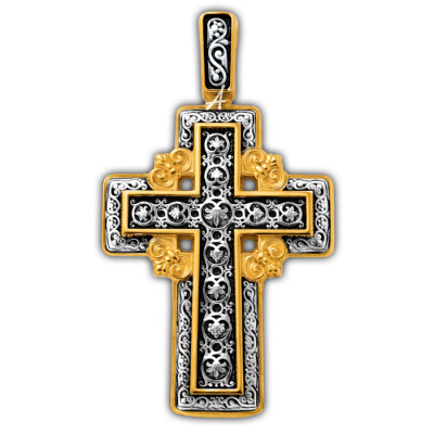 "Голгофский крест". Крест из серебра 925 пробы с позолотой и чернением фото