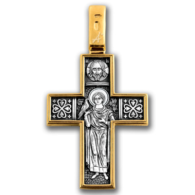 "Господь Вседержитель. Святой мученик Трифон". Крест из серебра 925 пробы с позолотой и чернением фото