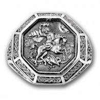 «Вмч. Георгий Победоносец». Кольцо охранное из серебра 925 пробы с чернением фото