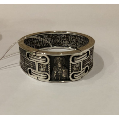 Величание Св. Николаю Чудотворцу. Кольцо с молитвой из серебра 925 пробы с чернением фото