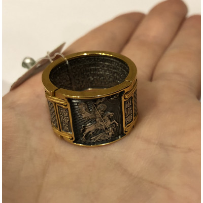 Перстень "Георгий Победоносец" из серебра 925 пробы с позолотой и чернением фото