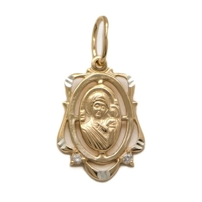 Образок "Казанская Богородица" с фианитами из серебра 925 пробы с золотым покрытием фото