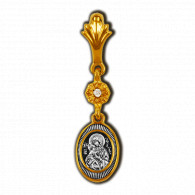 Образок "Владимирская икона Божией Матери" с фианитом из серебра 925 пробы с позолотой и чернением фото