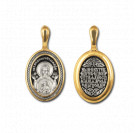 Образок "Икона Божией Матери Знамение" из серебра 925 пробы с позолотой и чернением