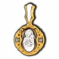 Образок "Тихвинская икона Божией Матери" из серебра 925 пробы с позолотой и чернением фото