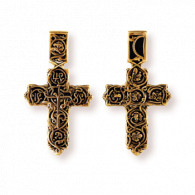 Православный крест "Процвете Древо Креста" из серебра 925 пробы с позолотой и чернением фото