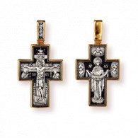 Крест с распятием "Покров Пресвятой Богородицы" из серебра 925 пробы с позолотой и чернением фото