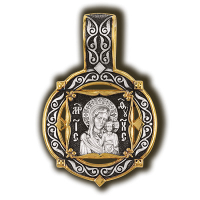 Образок "Казанская икона Божией Матери" из серебра 925 пробы с позолотой и чернением фото