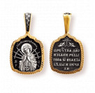 Образок Икона Божией Матери "Семистрельная" из серебра 925 пробы с позолотой и чернением