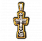 Крест нательный с распятием "Семь отроков Эфесских" из серебра 925 пробы с желтой позолотой и чернением