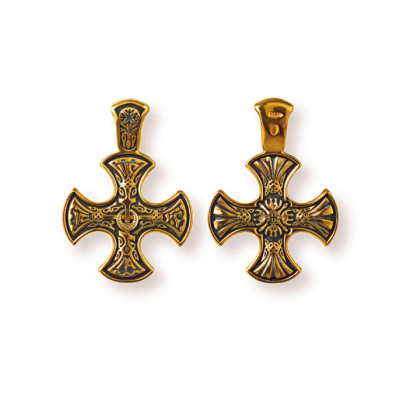 Голгофский православный крест из серебра 925 пробы с позолотой чернением фото
