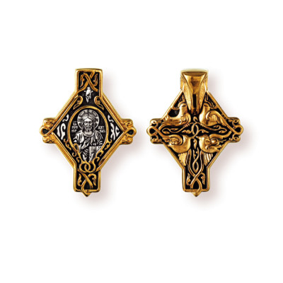 "Господь Вседержитель". Православный крест из серера 925 пробы с позолотой и чернением фото